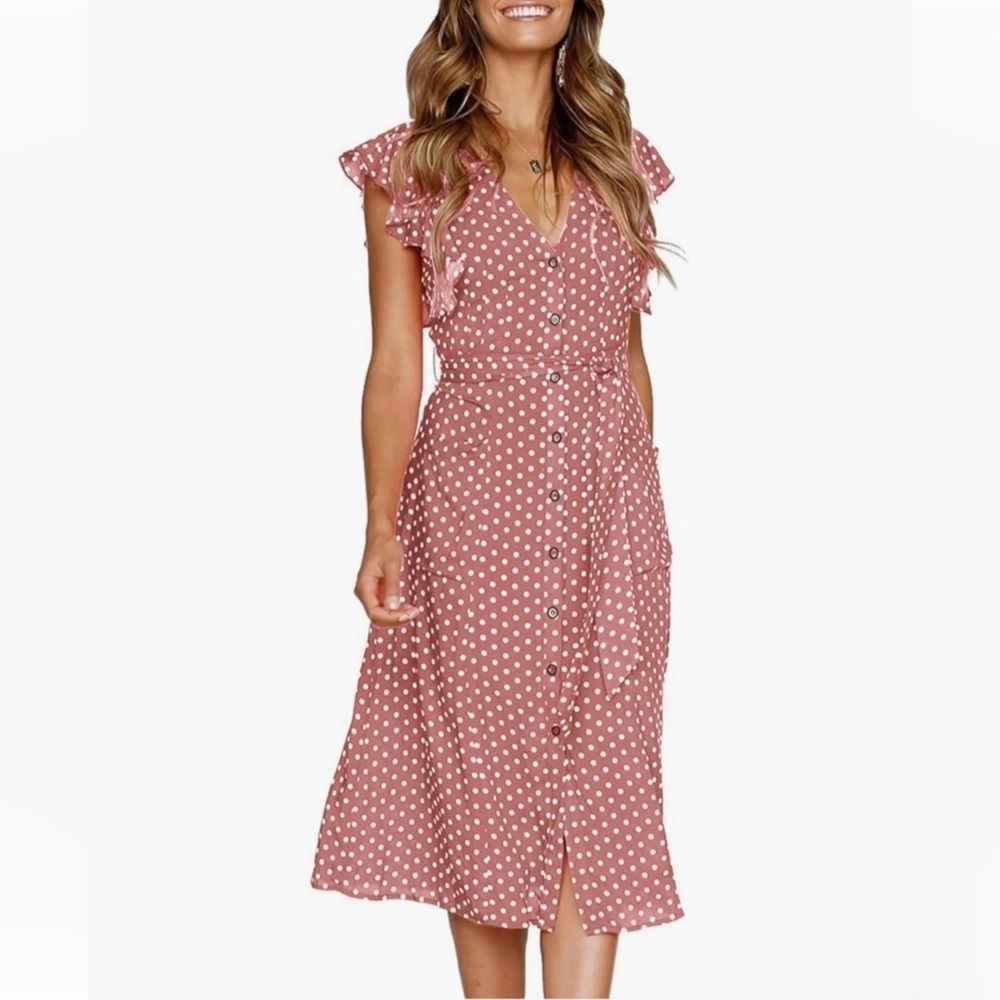 🆕 ❤️ Pink Polka Dot midi Dress Size M